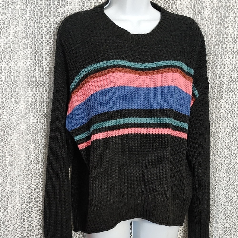 American Eagle Outfitters Black Sweater with Colorful Stripes